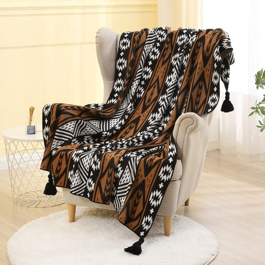 Vintage Summer Knitted Tassel Throw Blanket for Decor